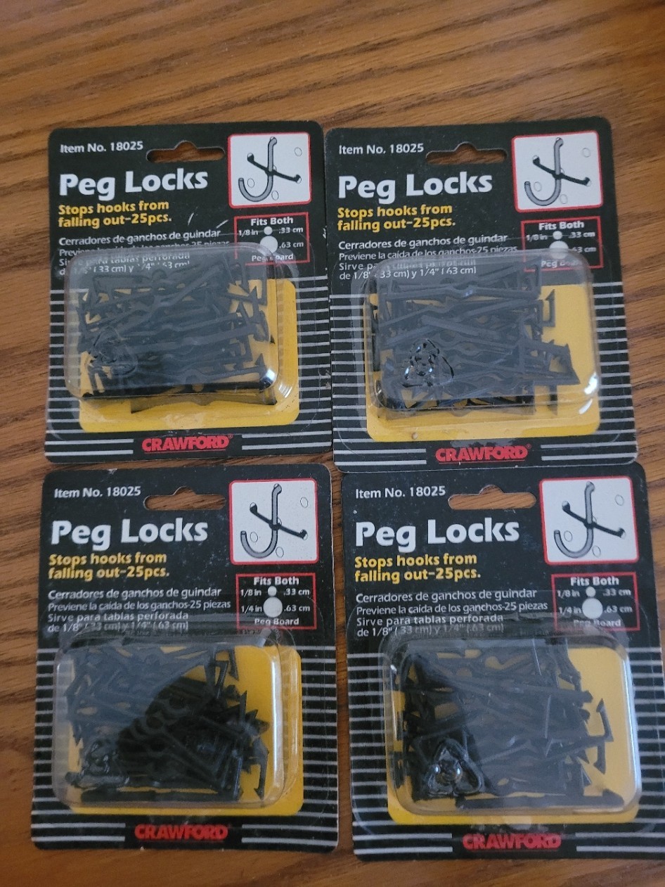 4 pk 25 ct each 100 total Crawford Peg locks Item # 18025