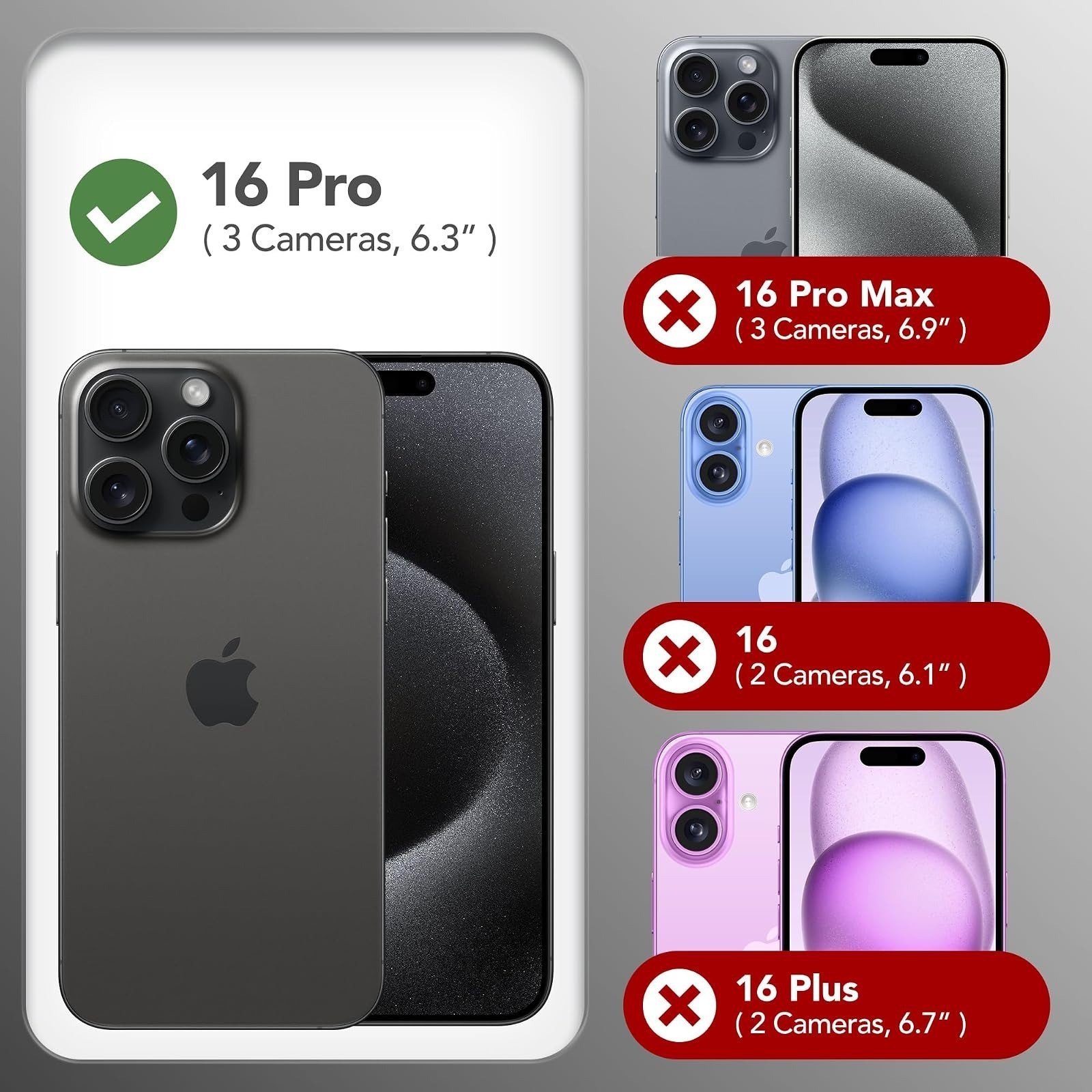 GONEZ iPhone 16 Pro Case with Screen Protector | Shockproof Silicone Cover