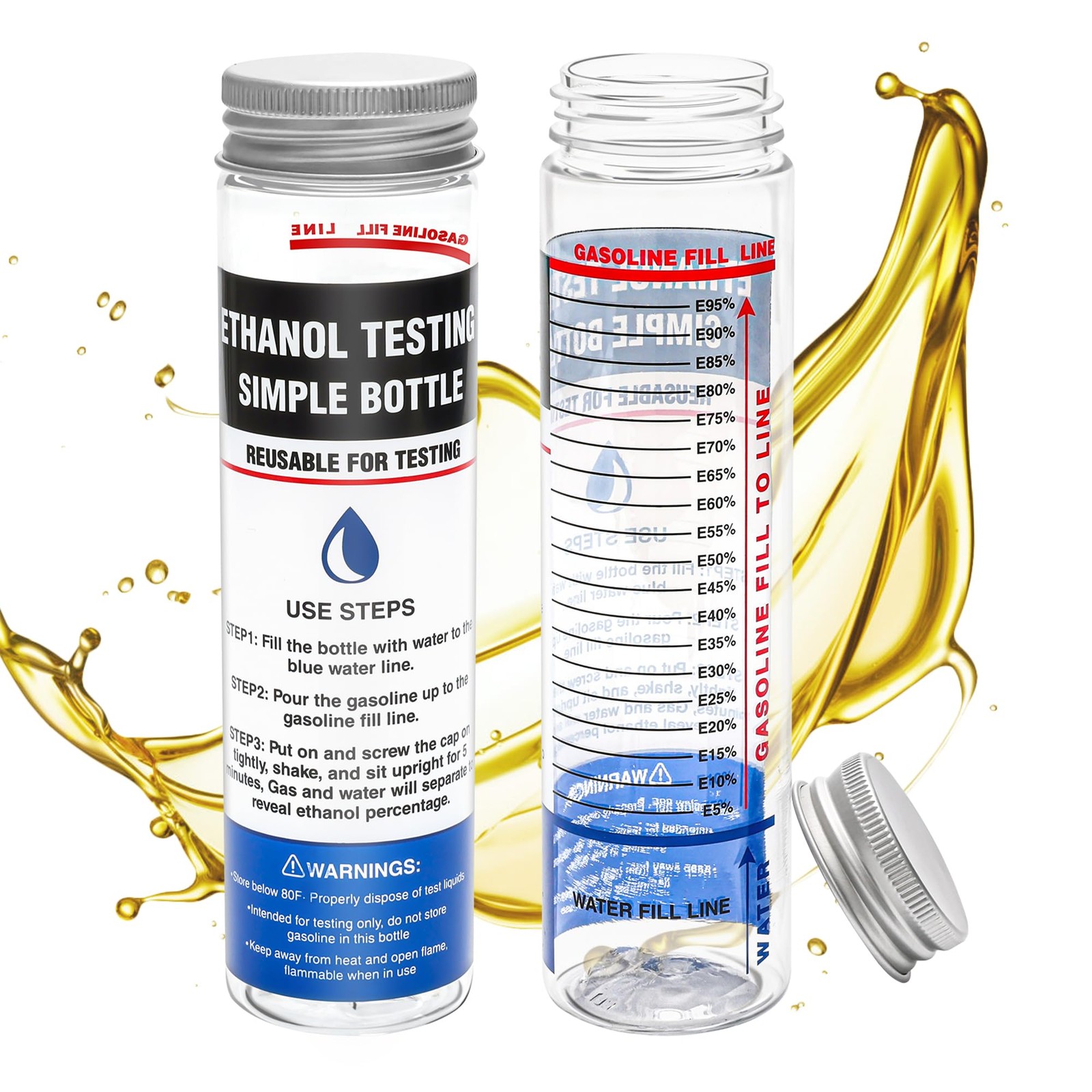 Windspeed 2 Pack e85 Ethanol Tester Bottle, E85 Fuel Gasoline Octane Level...