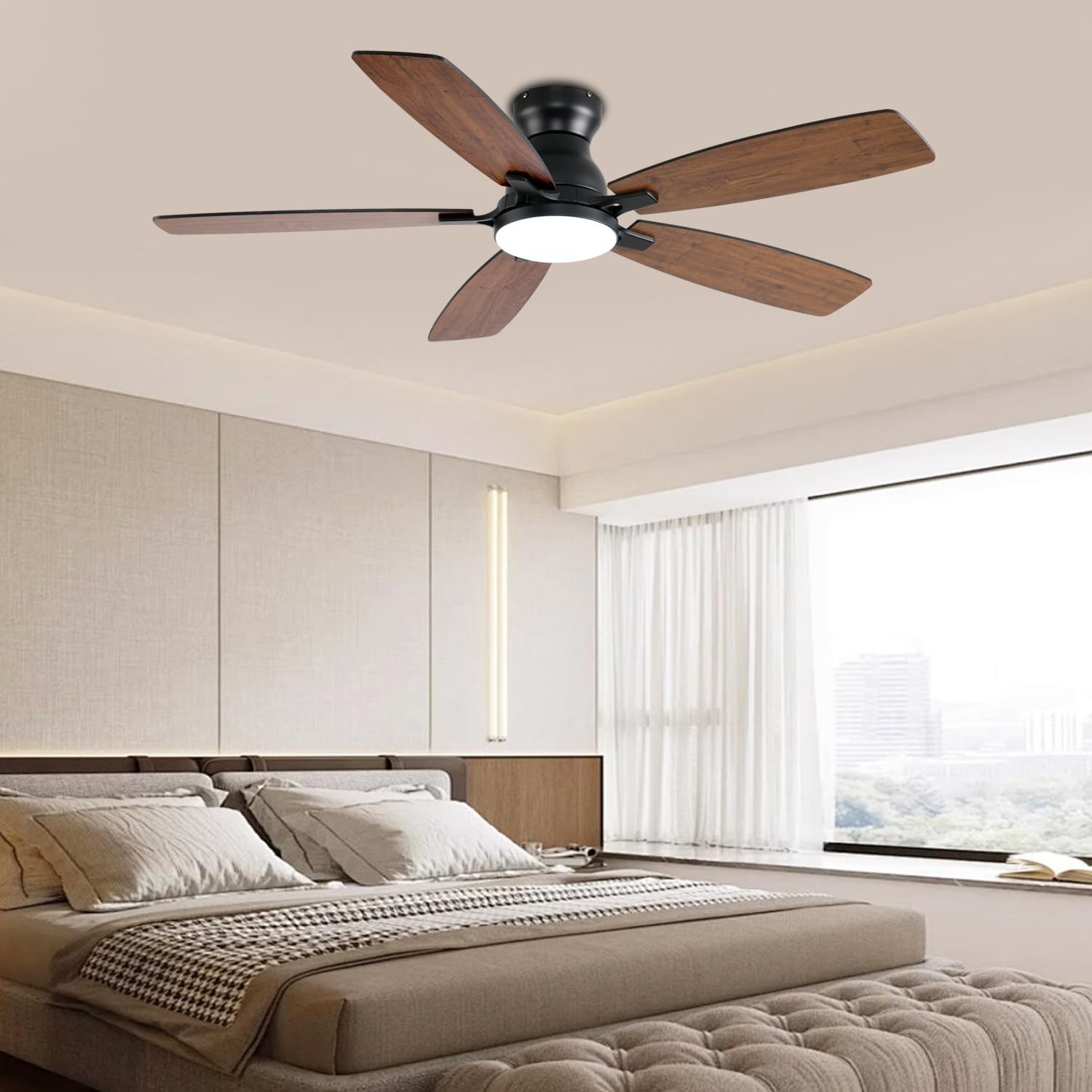 Low Profile 52" Ceiling Fan with Lights & Remote Control, Noiseless DC Motor, Fl