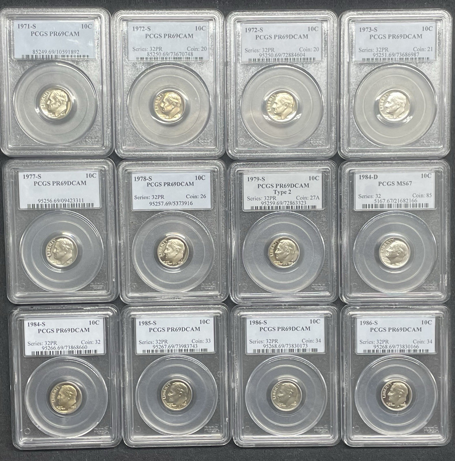 Lot Of 60 Roosevelt Dimes, PCGS Graded, Silver Dimes, 1948-2006
