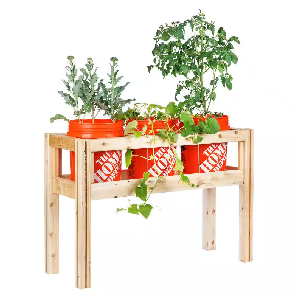 3-Bucket Natural Wood Cedar Rectangle Elevated Garden Raised Bed Frame (43 In. L