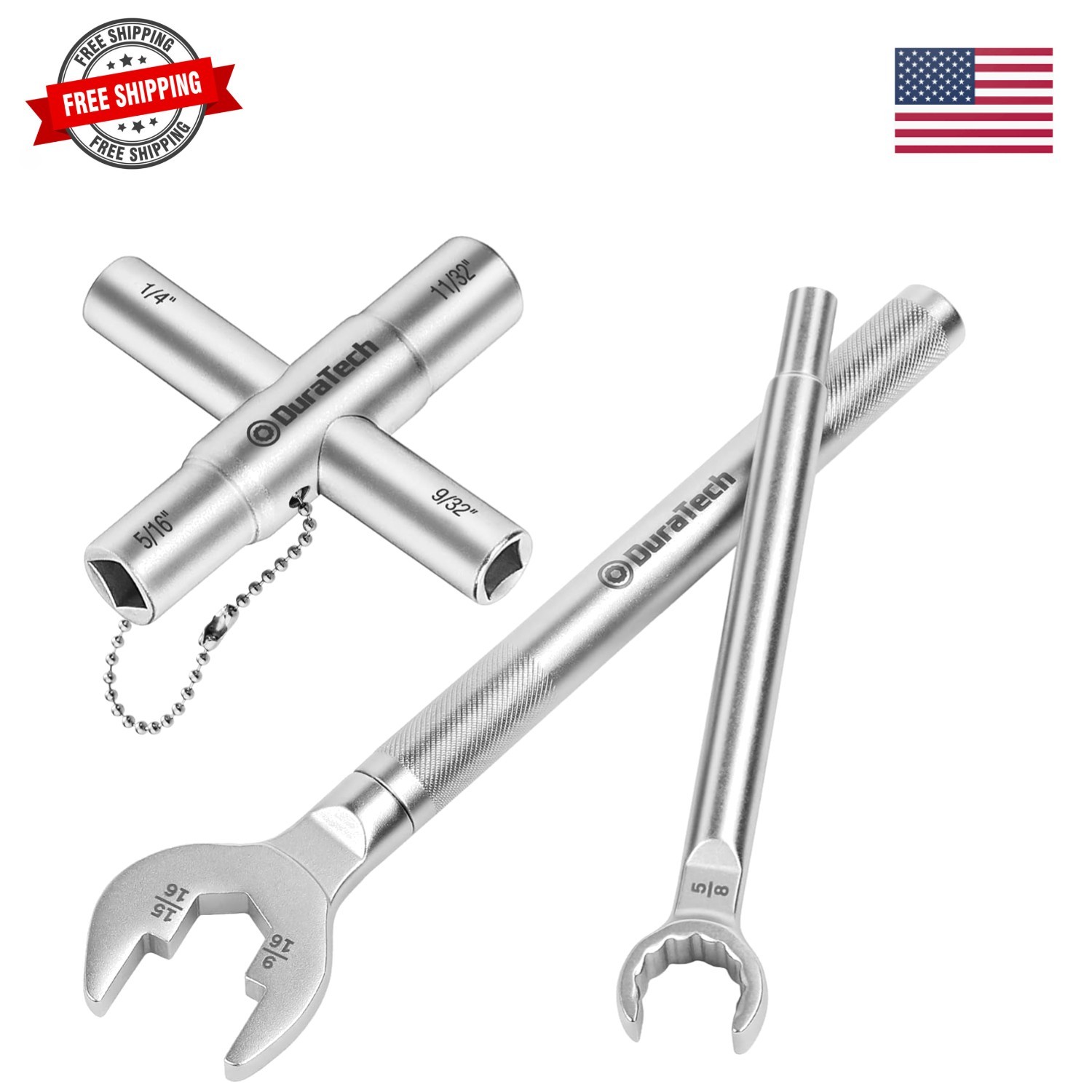 3-in-1 Plumber wrench & 4 Way Sillcock Key, 2-Pack, for Valve, Faucet nuts, a...