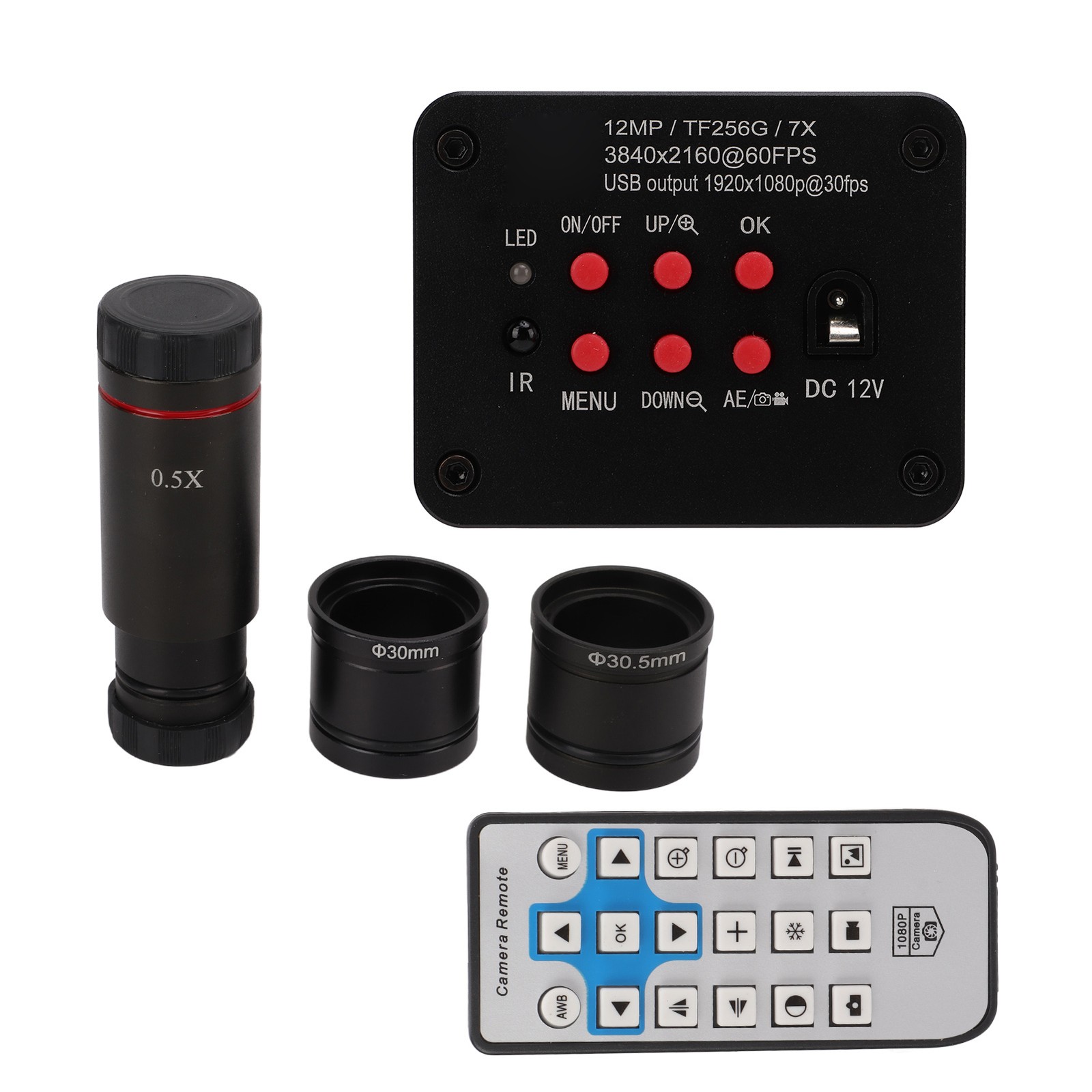 4K 12MP 60FPS Industrial Microscope Camera With 0.5X Lens