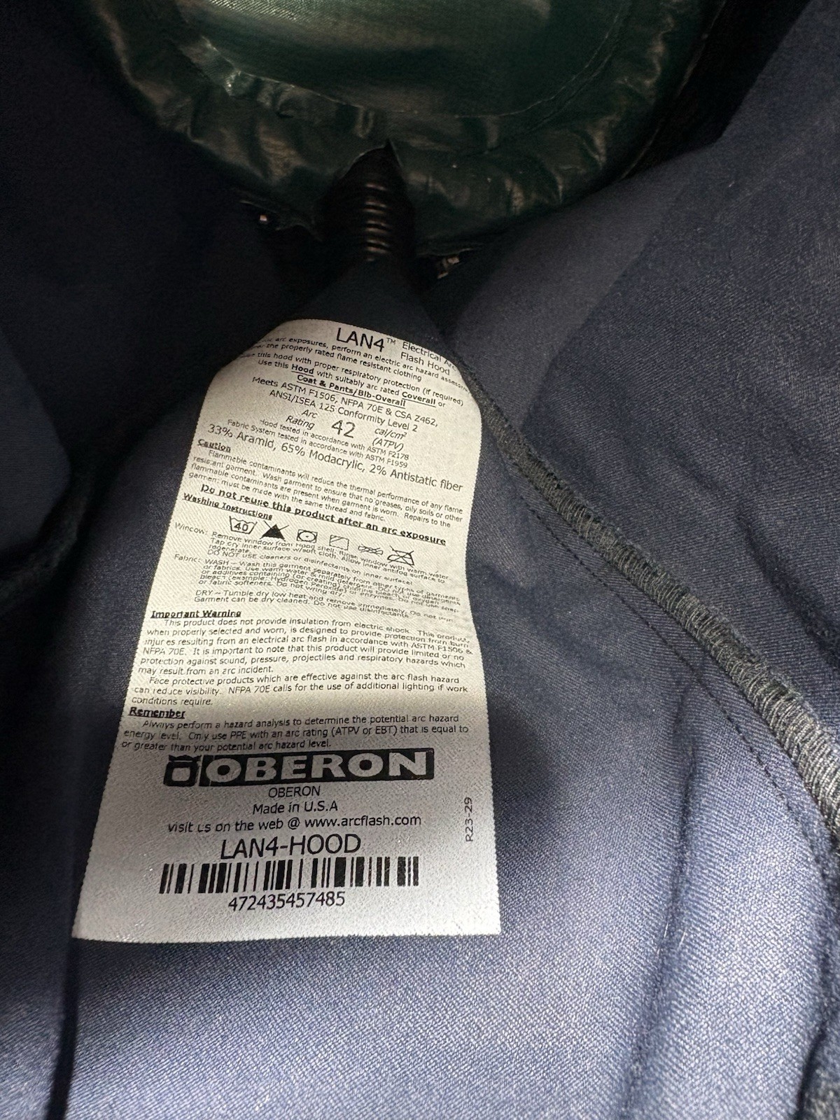 OBERON LAN40-Hood Arc Flash & Hard Cap W Light And Ventilation Pack!!