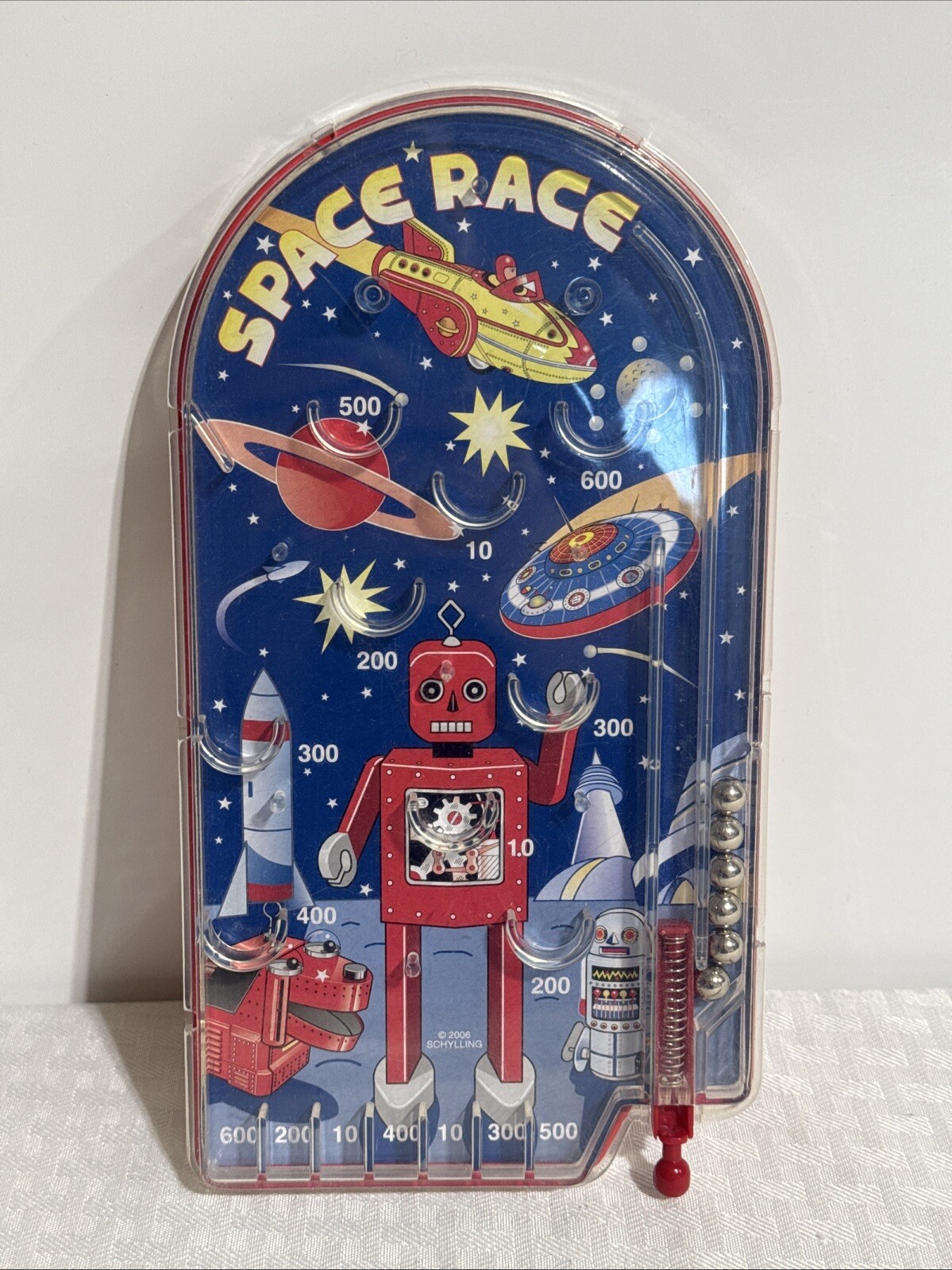 Schylling Space Race Pinball Toy Classic 2006 10"X5", **Light Wear On Plastic