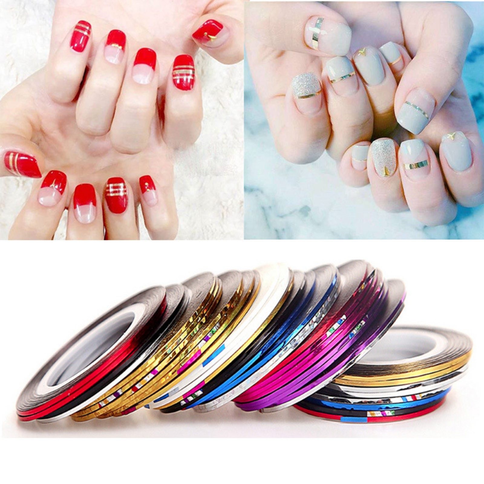 20 Rolls Nail Striping Tape Line 0.8mm Nail Art Tips Sticker Metallic Glitter