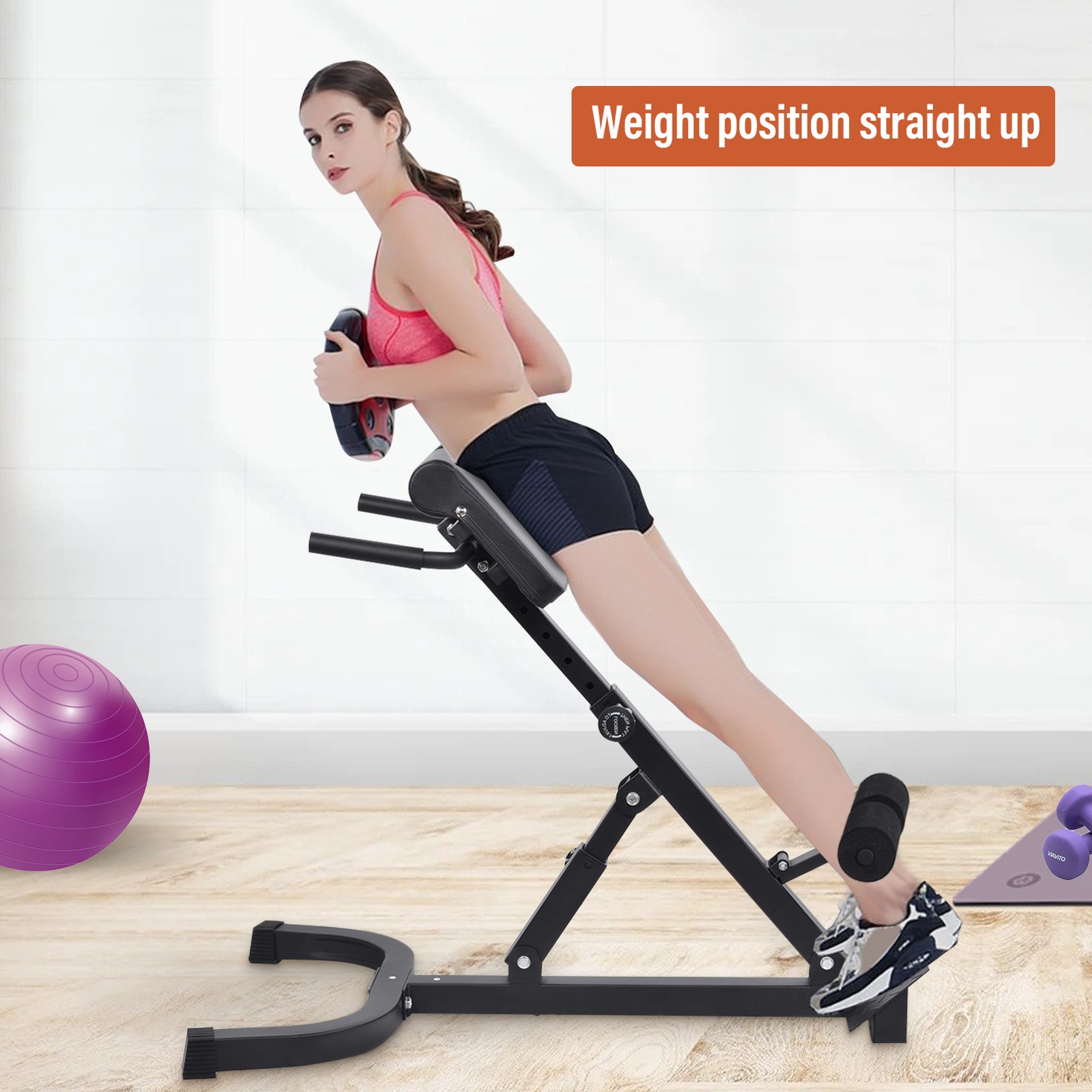 Adjustable Back Extension Bench - Foldable Roman Chair Core & Glute Trainer