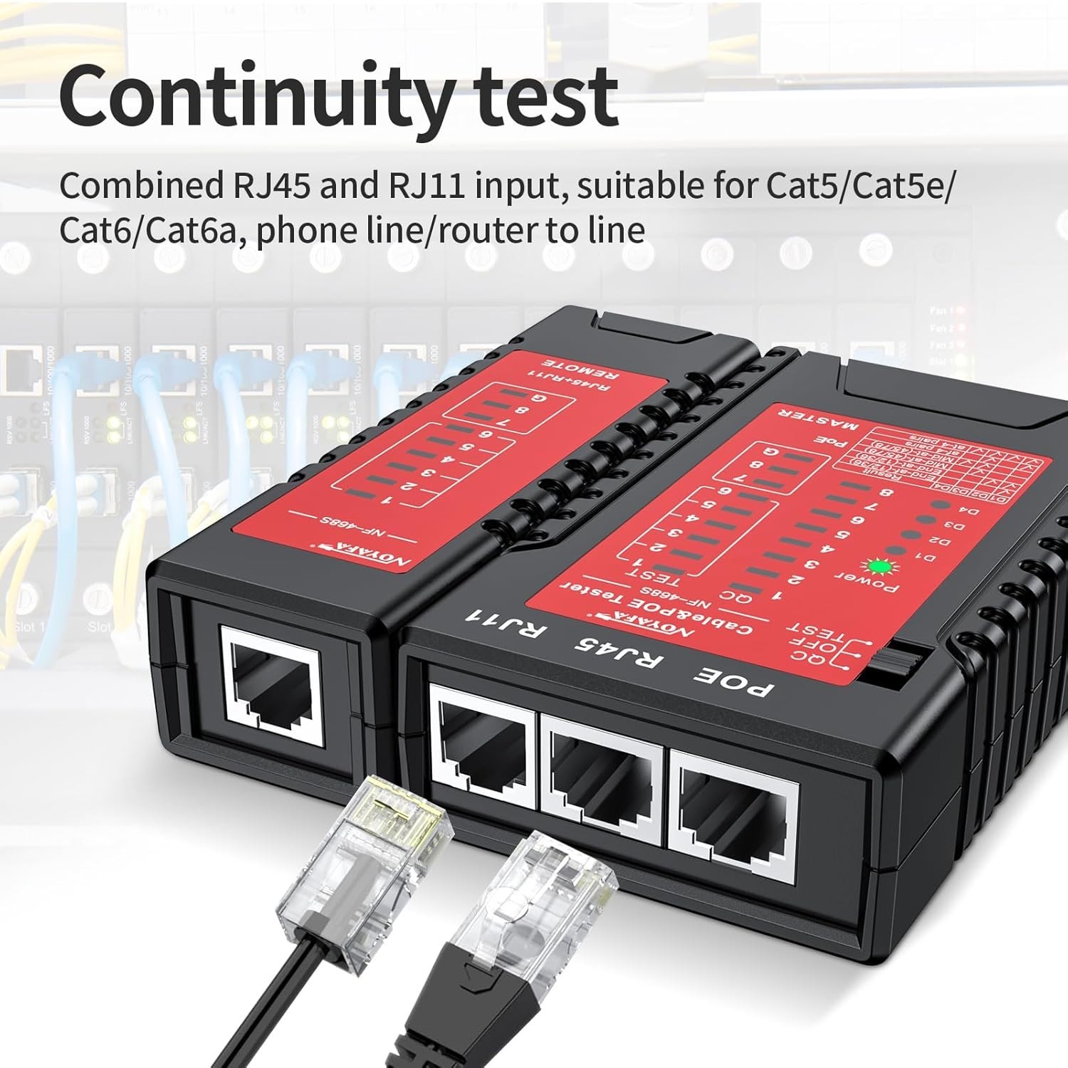 Professional Network Cable Tester for RJ45, RJ11 & PoE | Compact & LED Display