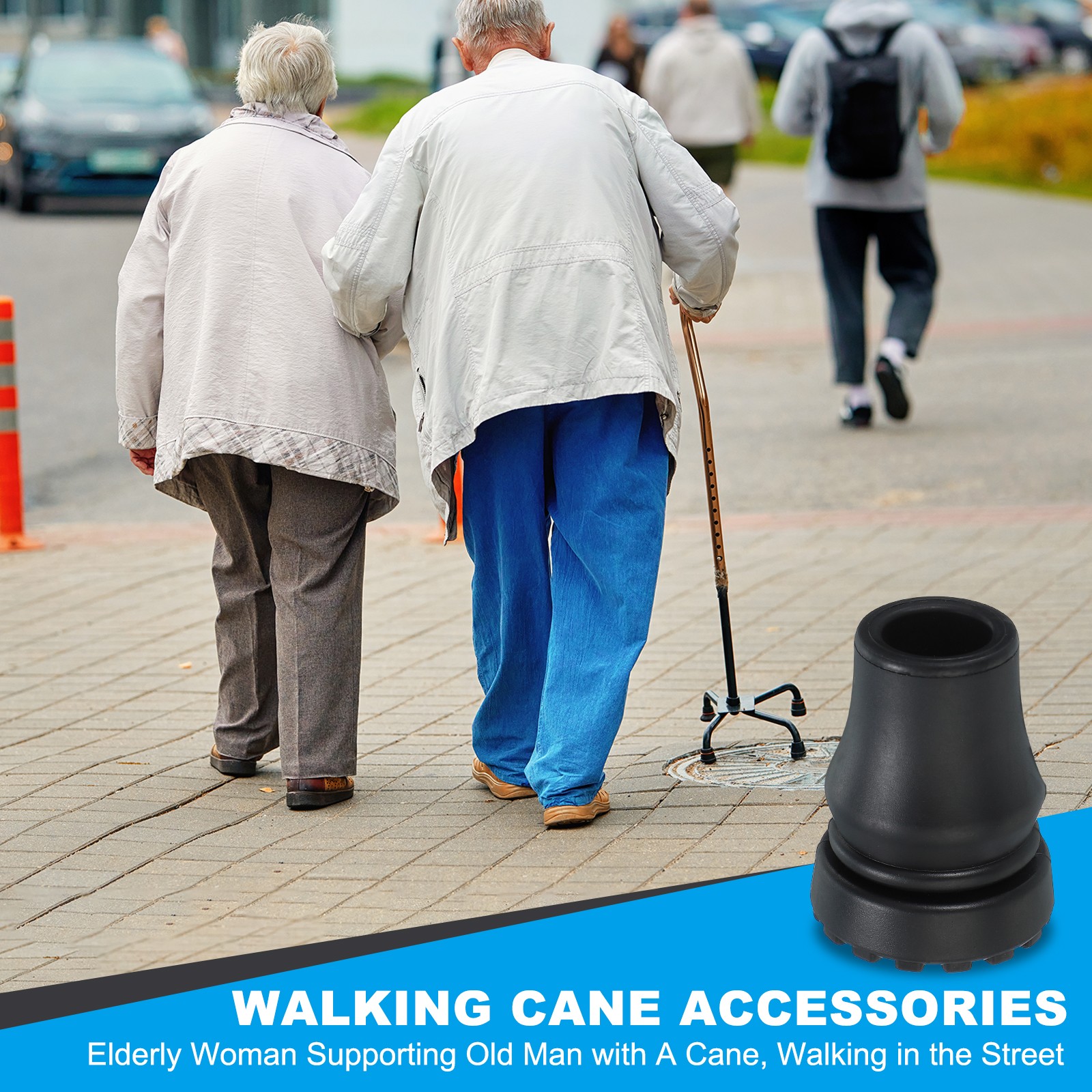 Quad Cane Tips 5/8 Inch, 2 Pcs Walking Cane Accessories, Black(Style 4)