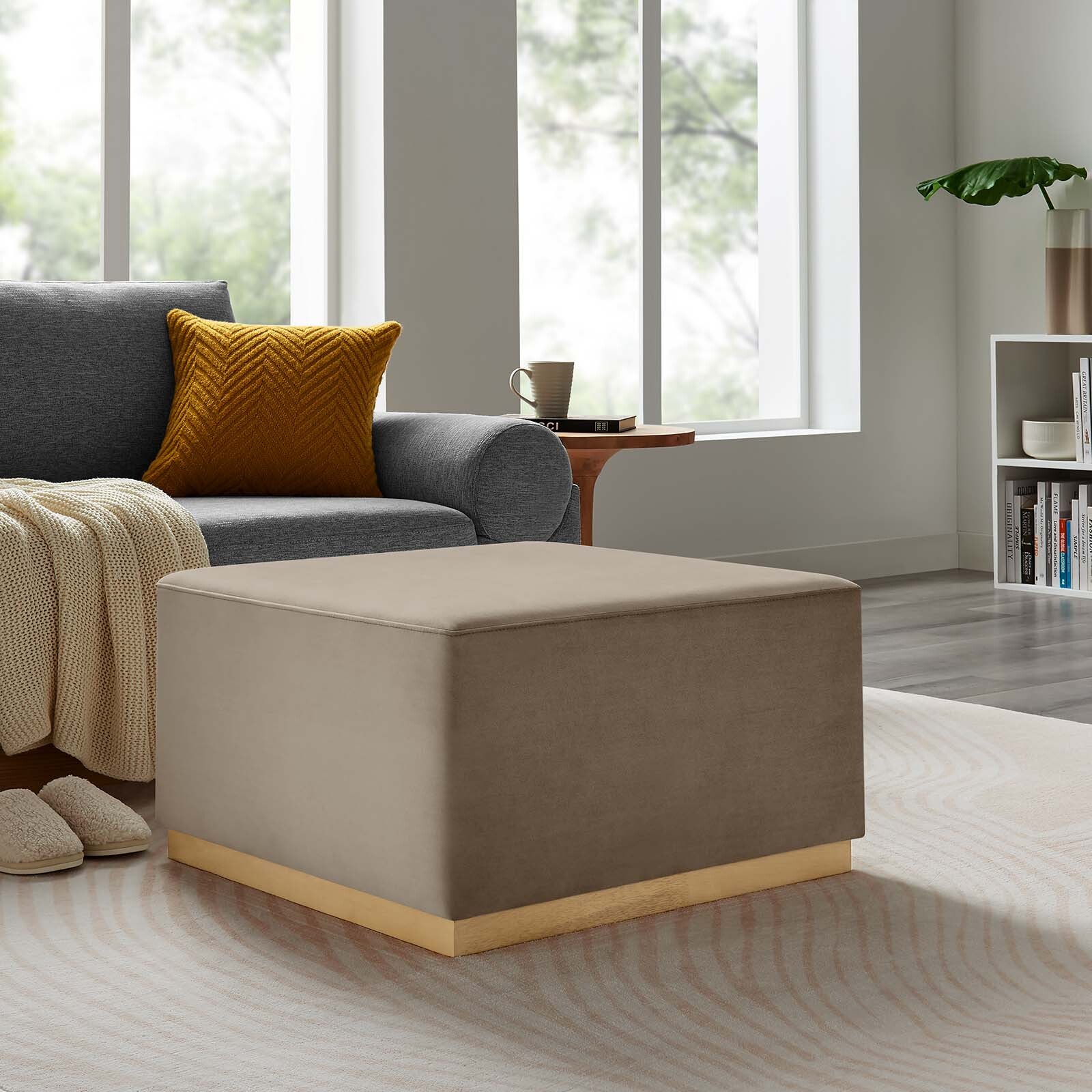 Modway Large 28" Square Performance Velvet Upholstered Ottoman
