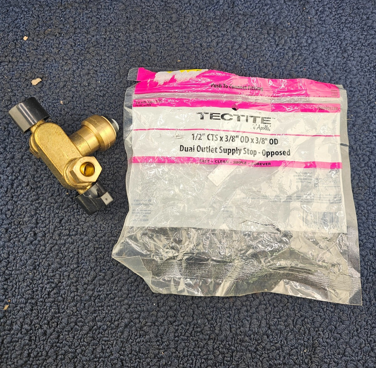 APOLLO FSBDVO1238C 1/2"CTS x 3/8"OD 3/8"OD DUAL OUTLET SUPPLY STOP OPPOSED VALVE