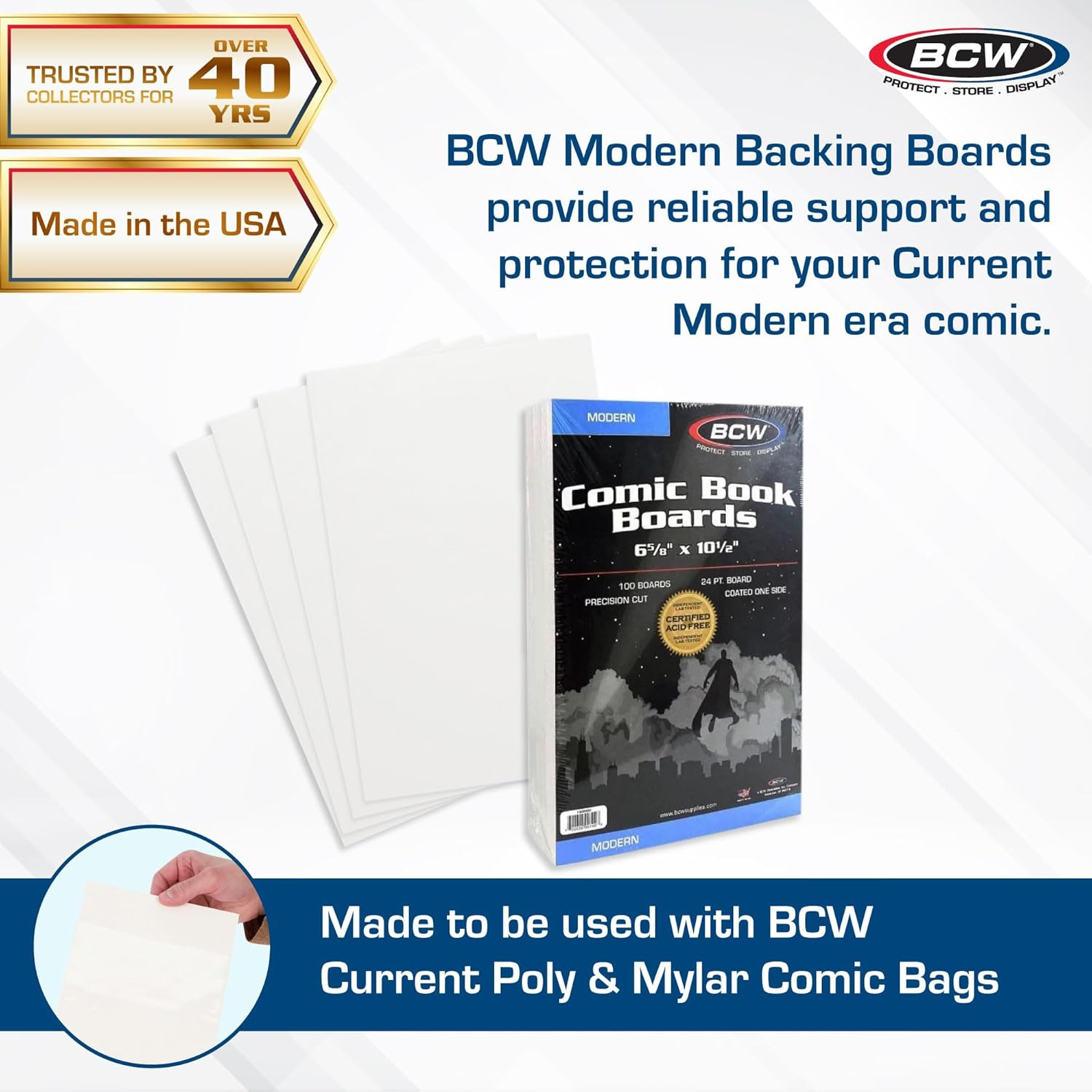 Modern Comic Backing Boards - 100 Pack | Certified Acid-Free, Lab-Tested Archiva
