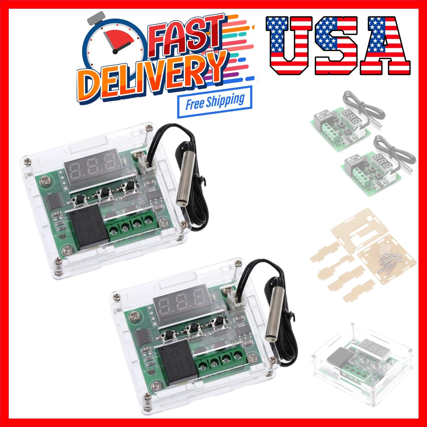 2x 12V Waterproof Digital Thermostat Module with 10A Relay and Precision Control