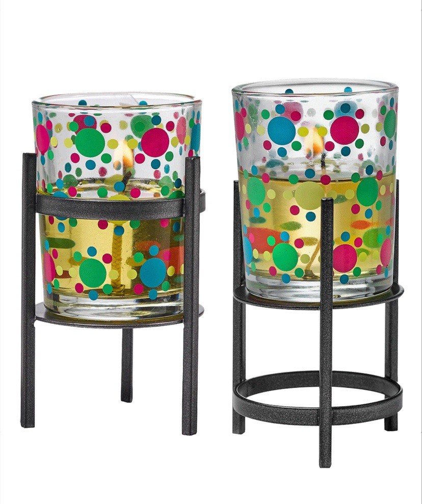 PartyLite BLOOMING DOTS Votive/Tealight Candle Holders  W/ Stands Set Of 2