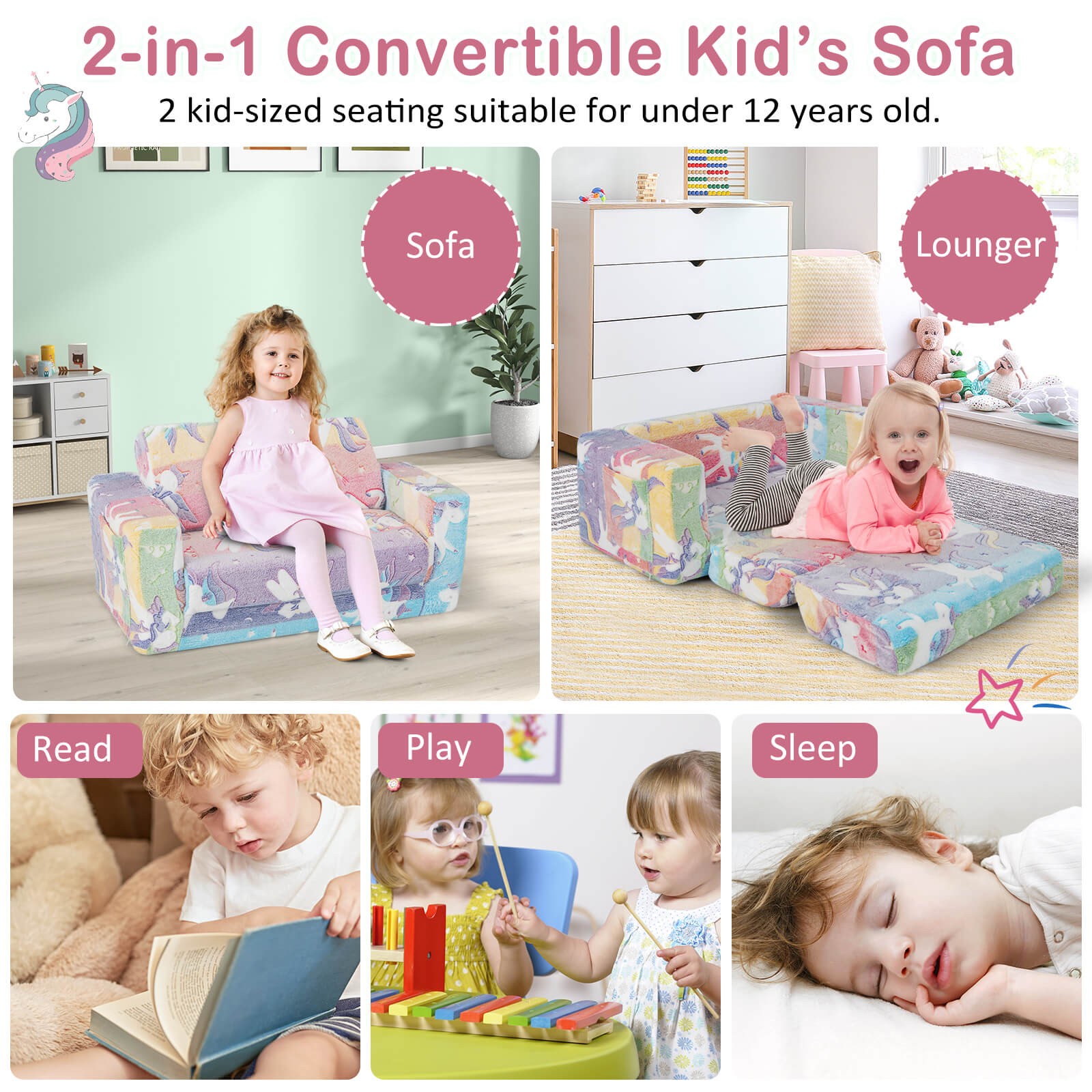 2-in-1 Flip Out Kid’s Sofa Chair Convertible Toddler Couch to Lounger