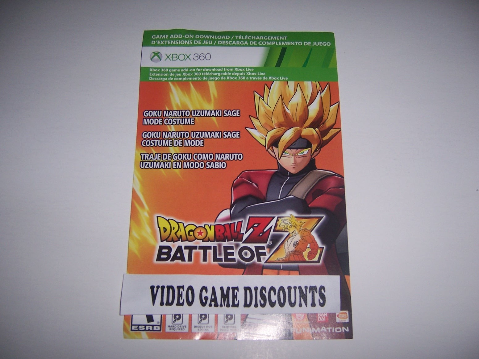Dragonball Z Battle of Z Token DLC Costume Code Xbox 360 RARE - READ DESCRIPTION