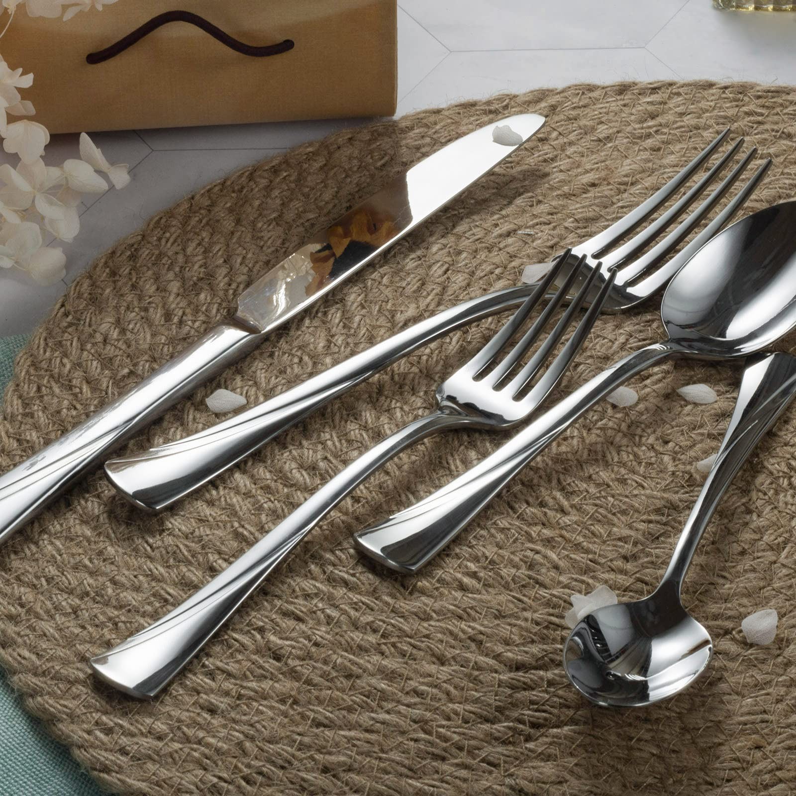 Alata Alice 40-Piece Silverware Set Stainless Steel Flatware Set,Service for ...