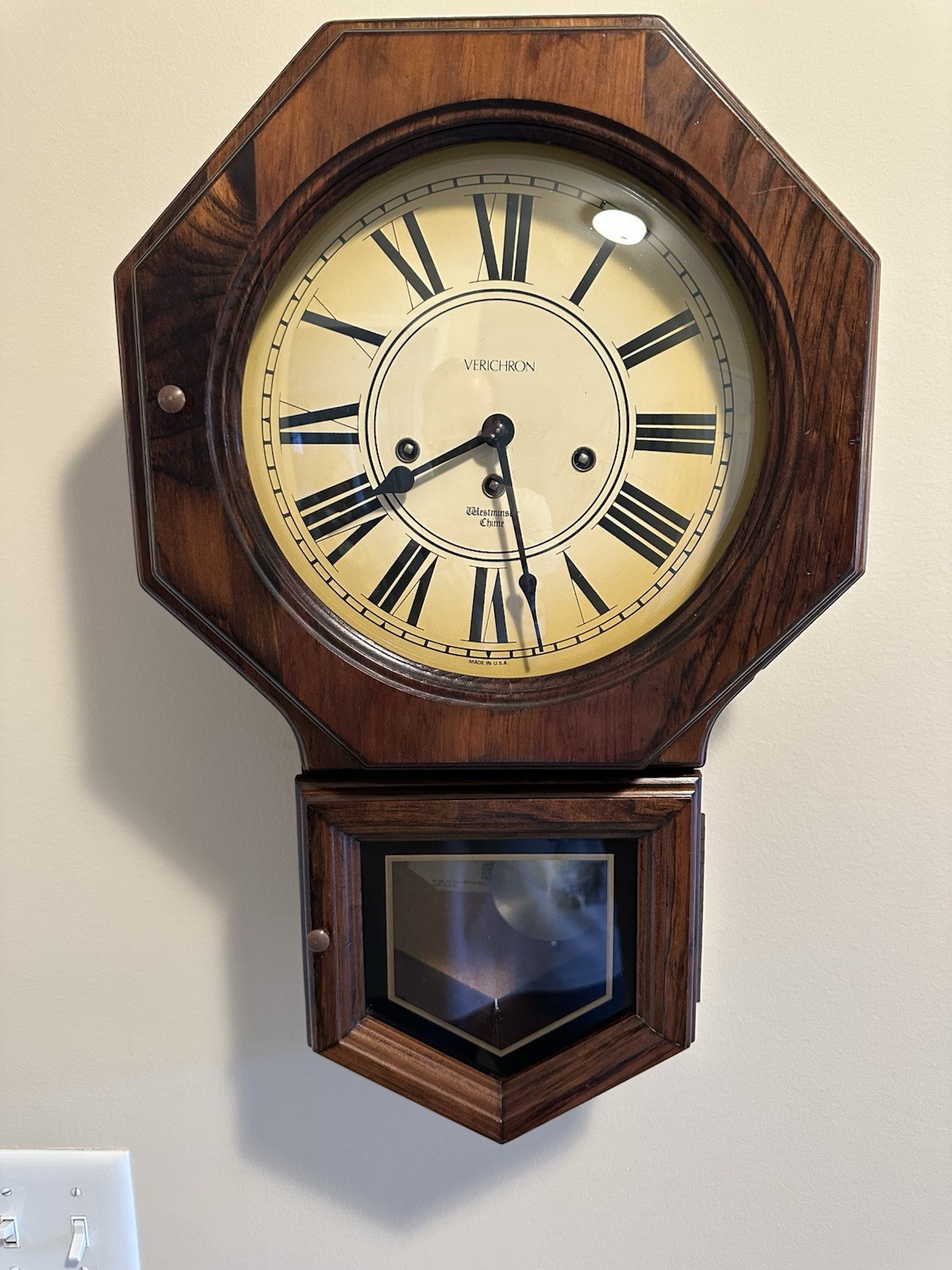 Vintage Verichron Wall Clock Westminster Chimes with Key For Parts Or Repair