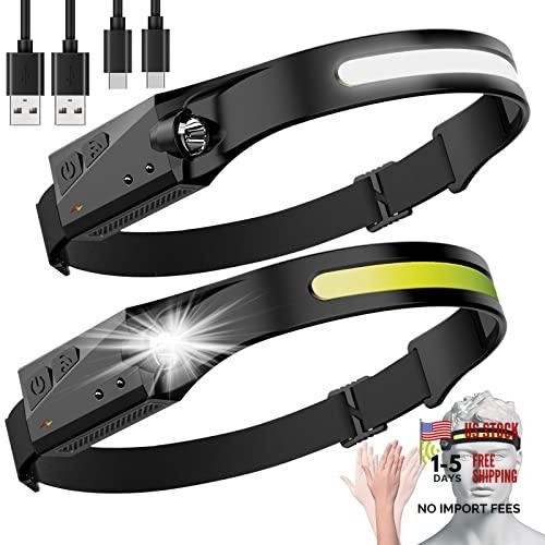 2 Pack LED Headlamp, Rechargeable Motion Sensor Wide Beam Headlight headlamp-2