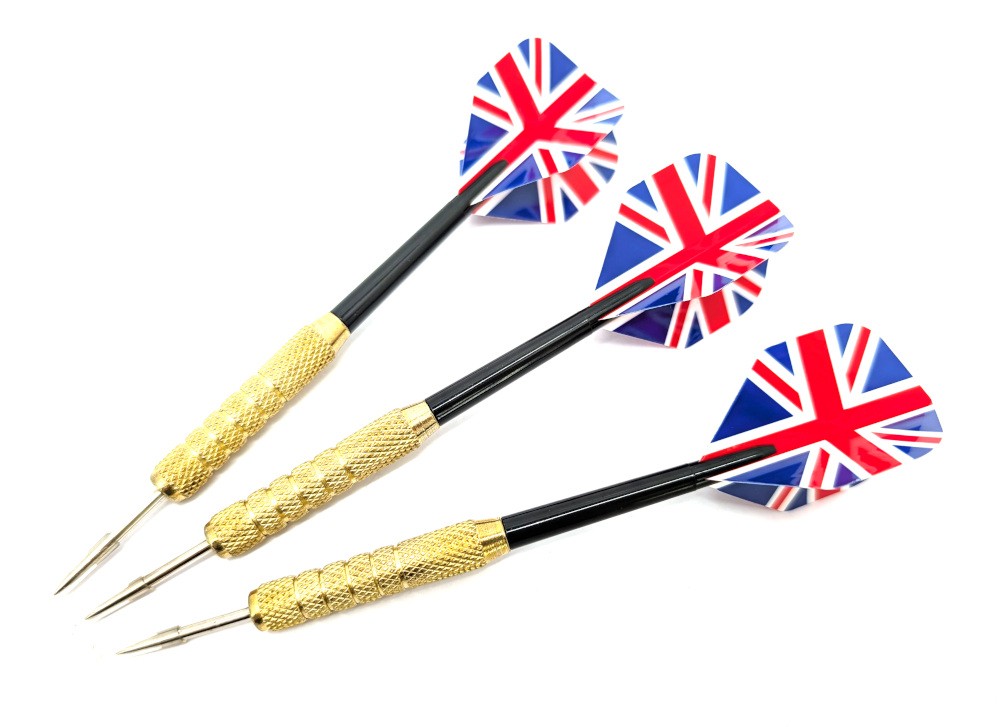 3X Dart Arrows Union Jack 19G Metal Tip Steel Dart PVC Shaft Flag Gold UK