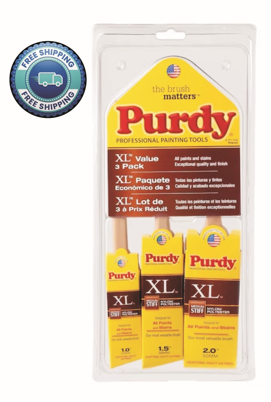 NEW* Genuine Purdy XL  Nylon/  Set 3 -Pack/ Flat and angle Multipurpose Brush