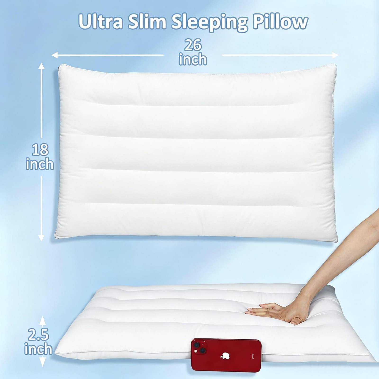 SWTMERRY Flat Pillows for Sleeping Thin, 7D High Standard(1Pack), White