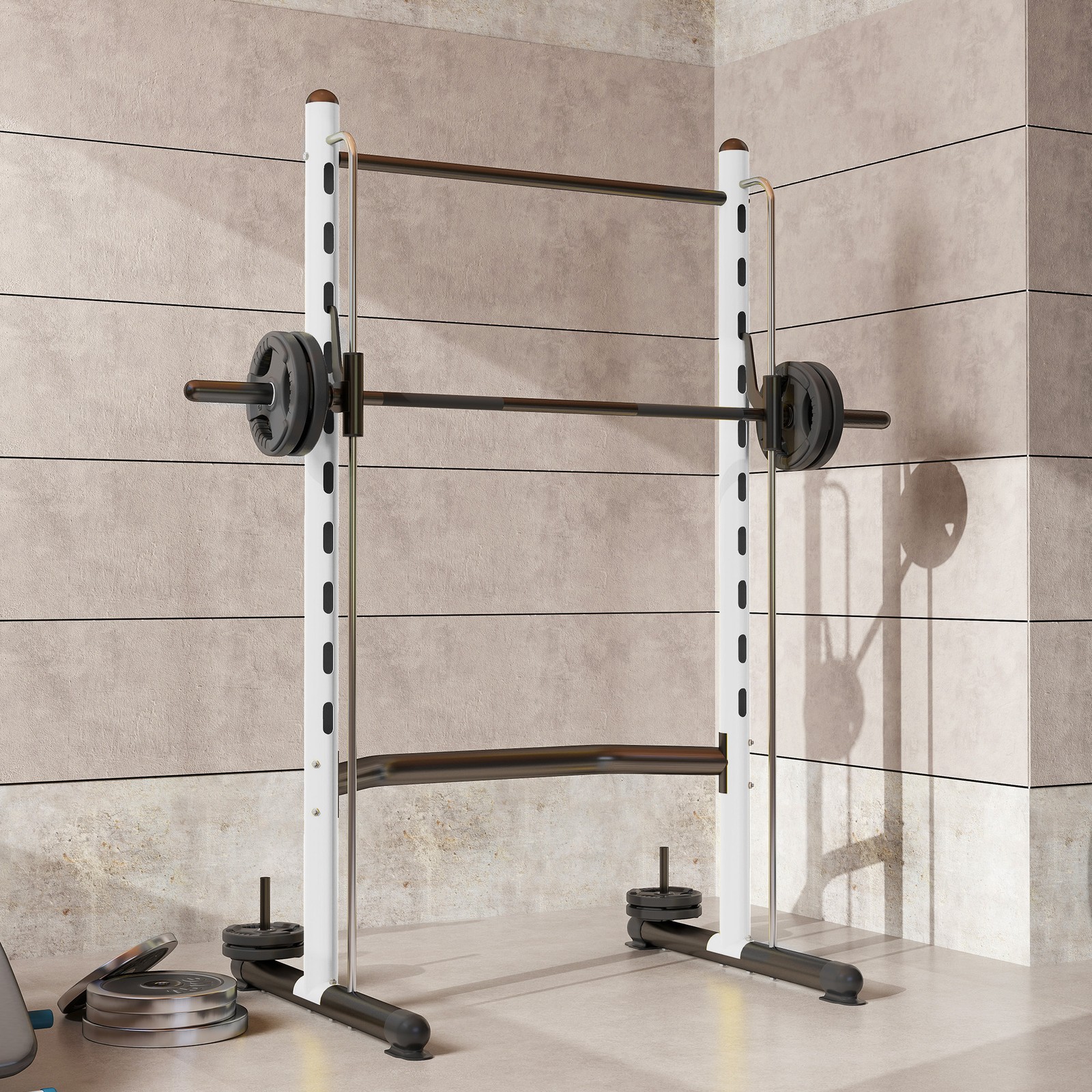 Soozier Adjustable Squat Rack with Pull Up Bar and Barbell Bar Bench Press