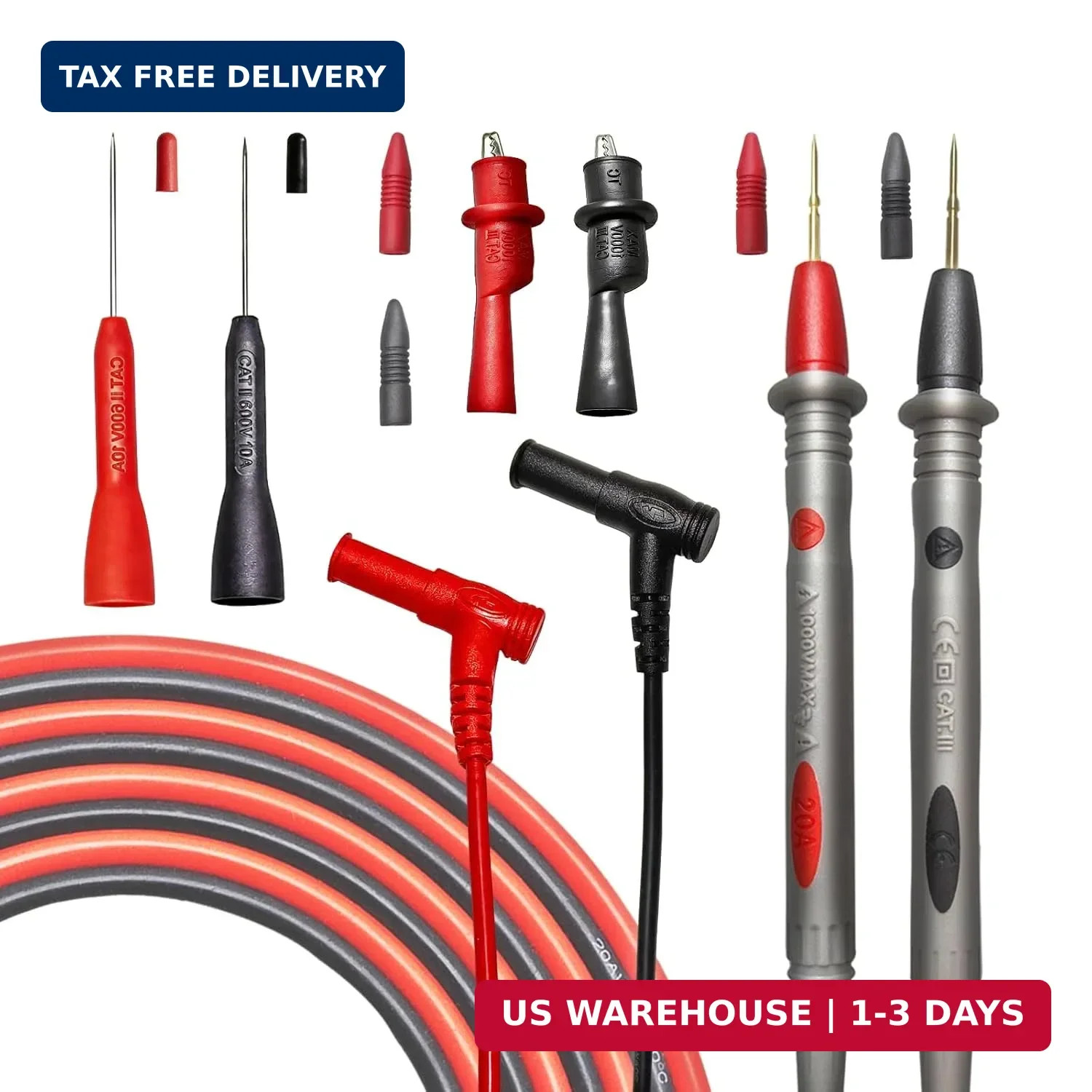 Multimeter Leads Kit, 49" Premium Silicone Multimeter Test Lead Set, CAT III 100