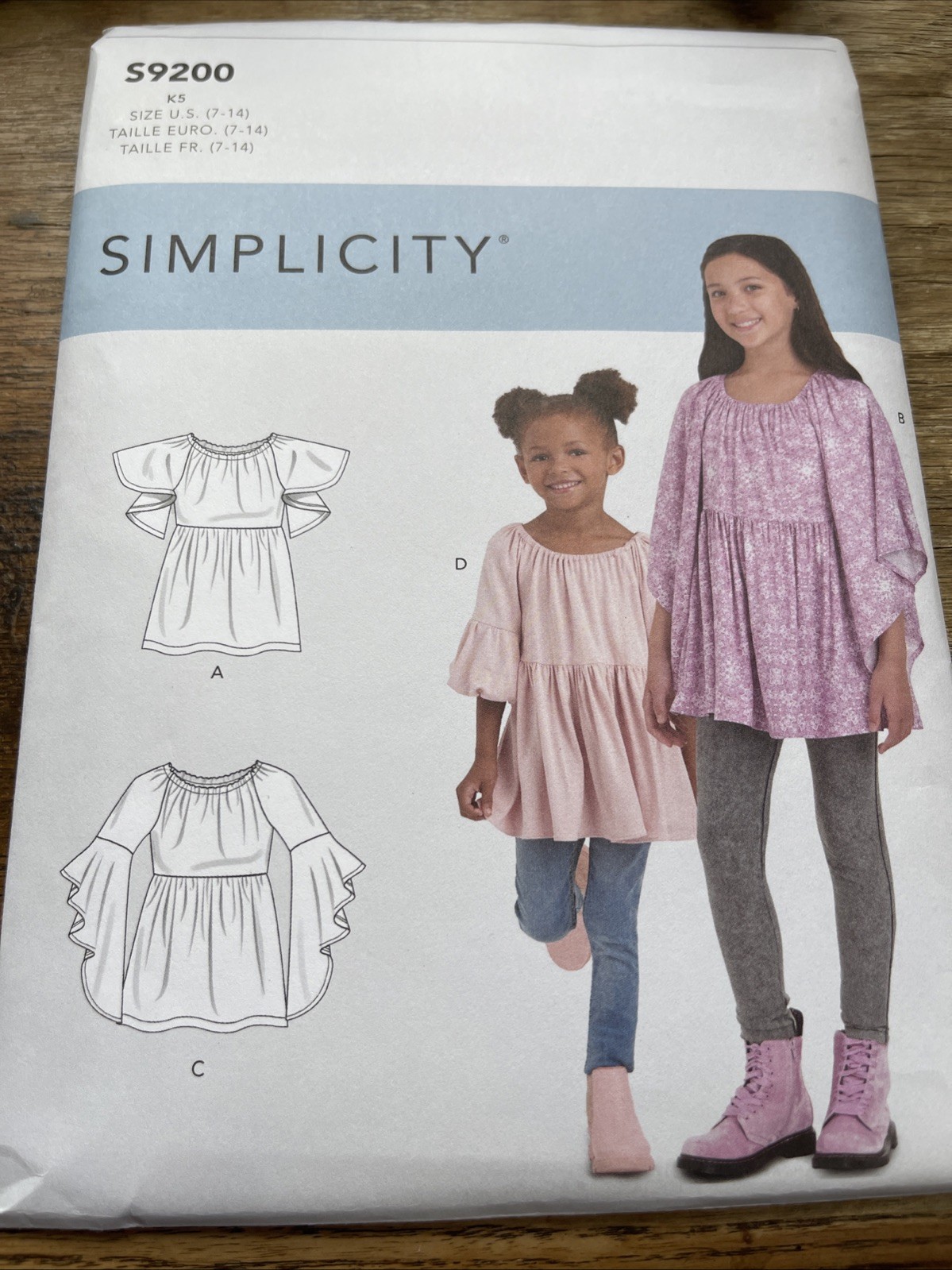 Simplicity Pattern S9200 Girls Peasant Tops w/Flutter Sleeve Opts ~ BoHo 7-14