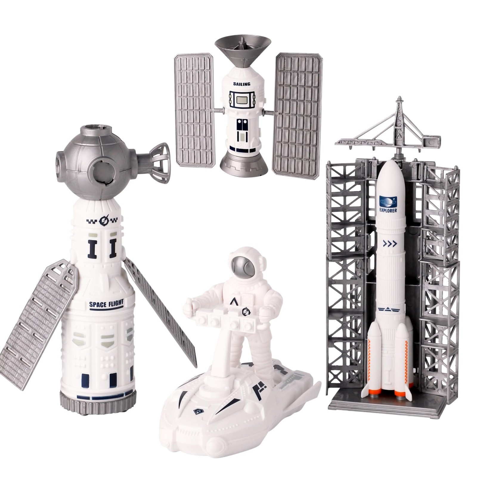 Wbzle Space Toy Kit, Spaceship Toys Set with Astronaut Figure, Double White