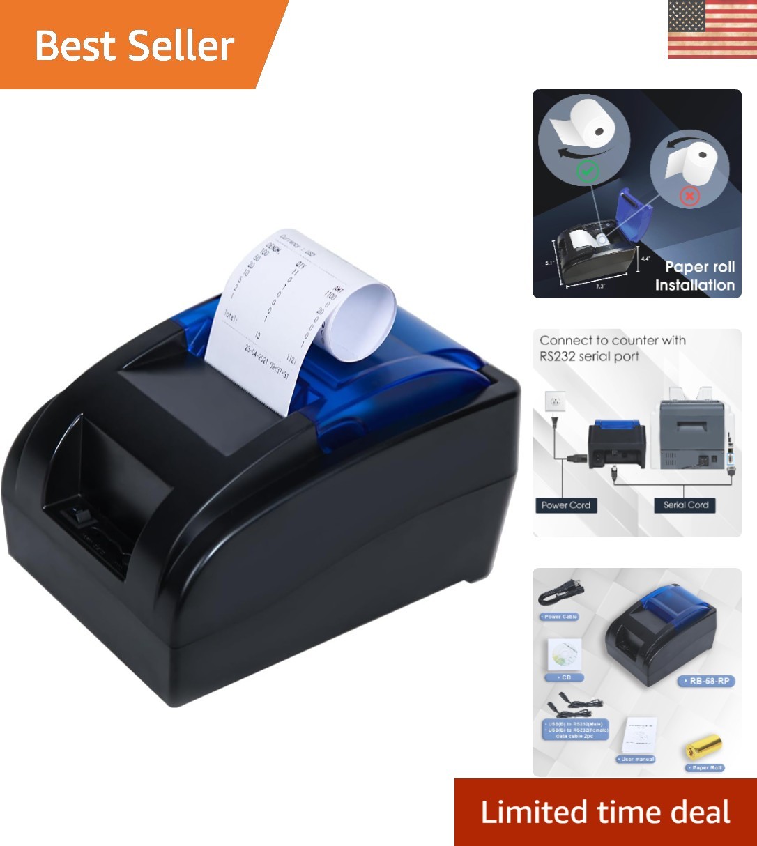 High-Speed 58mm RIBAO Thermal Receipt Printer - Ideal for Retail & Offices