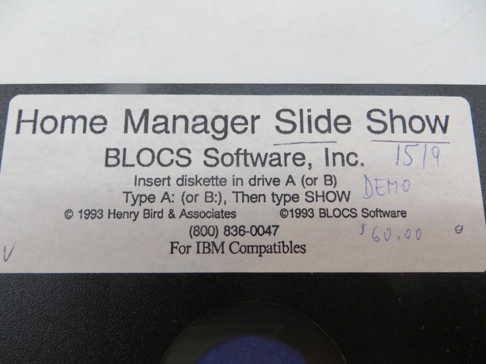 5.25" Floppy Disk HOME MANAGER SLIDE SHOW 1993 BLOCS Software Computer Disc