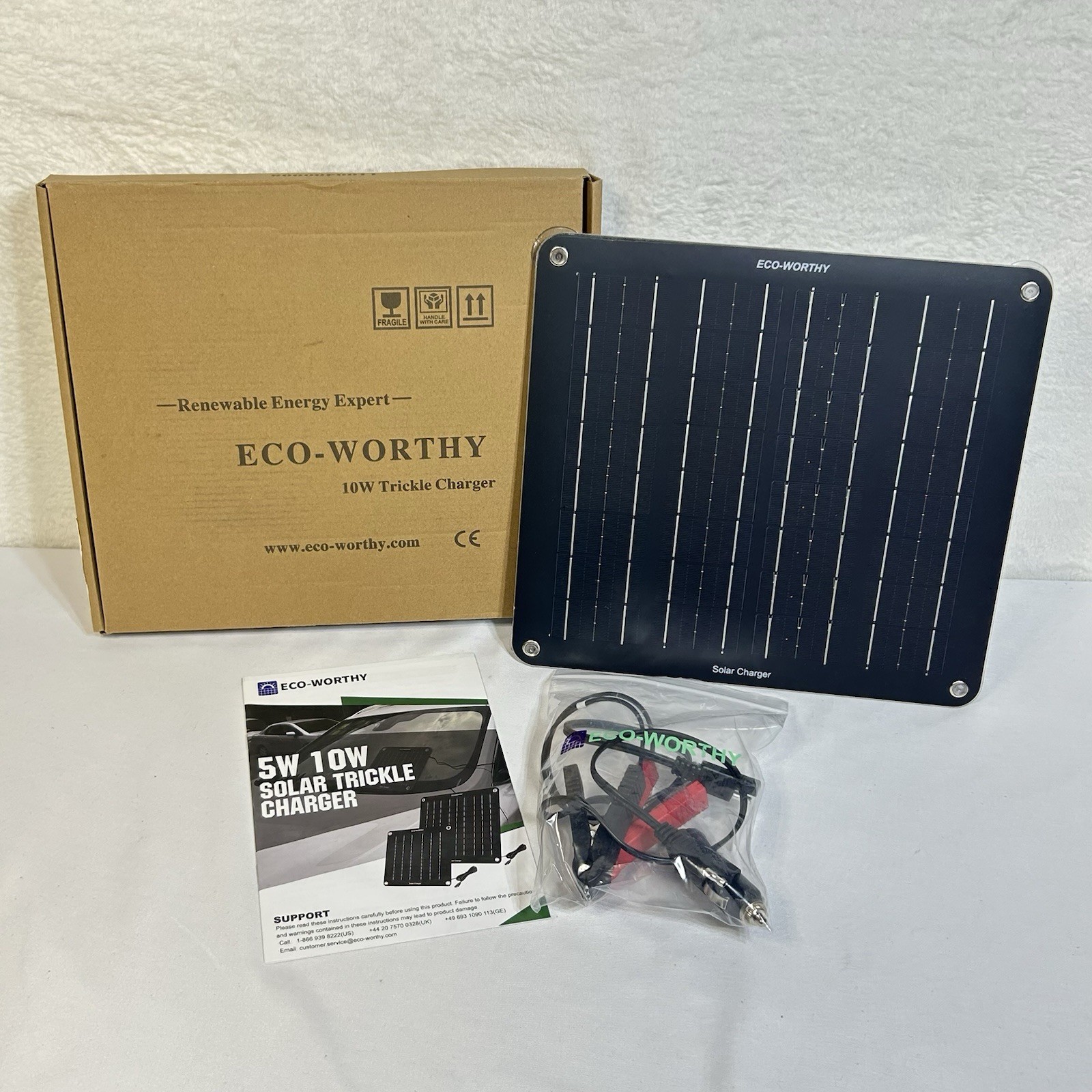 Solar Battery Trickle Charger 10W 12V OBDII with Stand for Car Truck Boat RV ATV