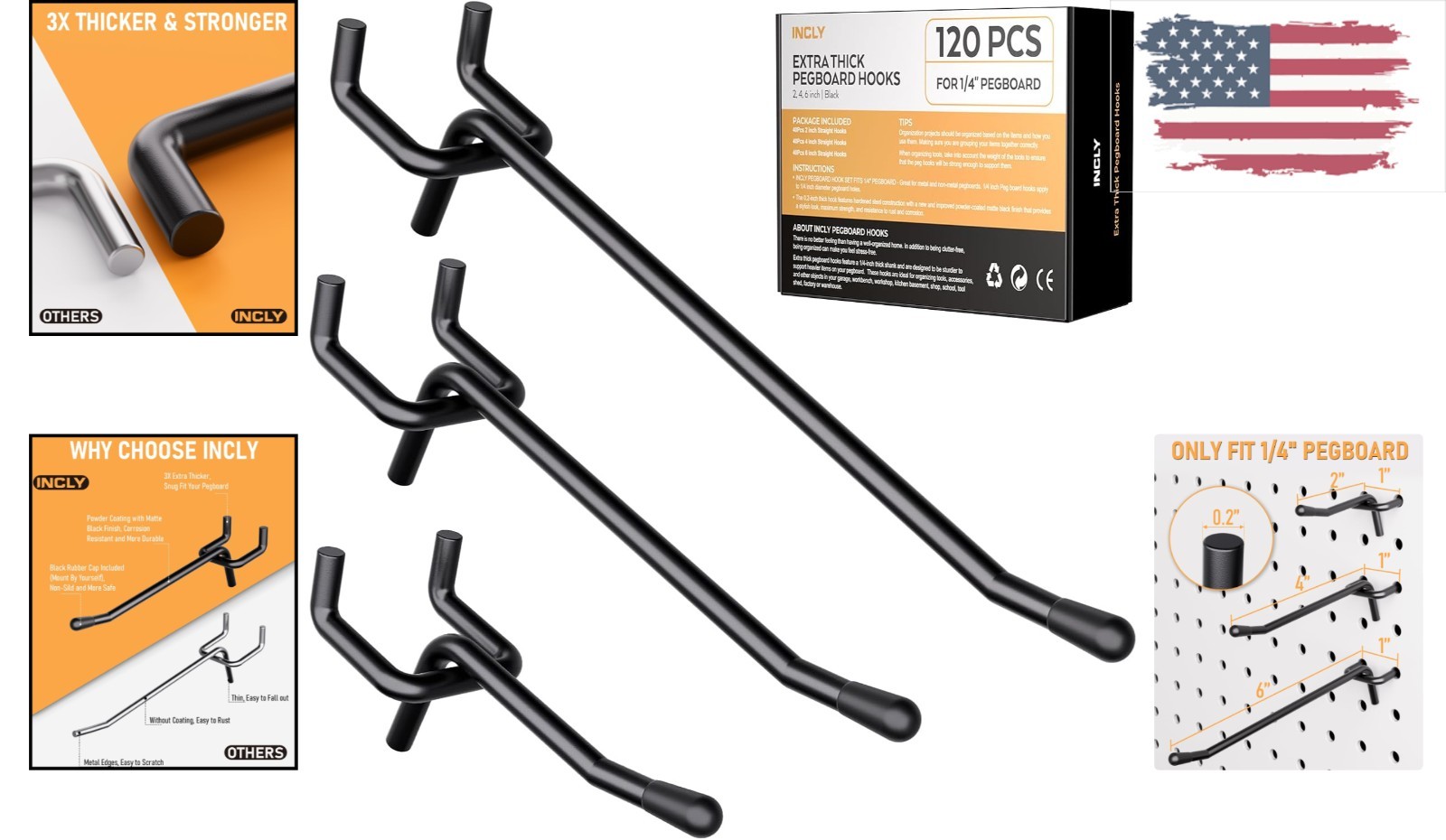 Versatile 2/4/6 Inch Pegboard Hooks - 120 Pack for Maximum Storage Capacity
