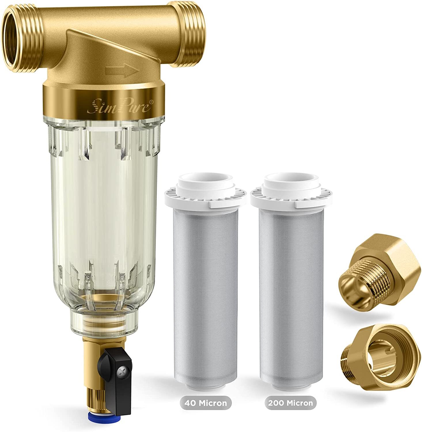 Reusable Spin Down Sediment Water Filter Whole House 40 Micron Pre-Filter System