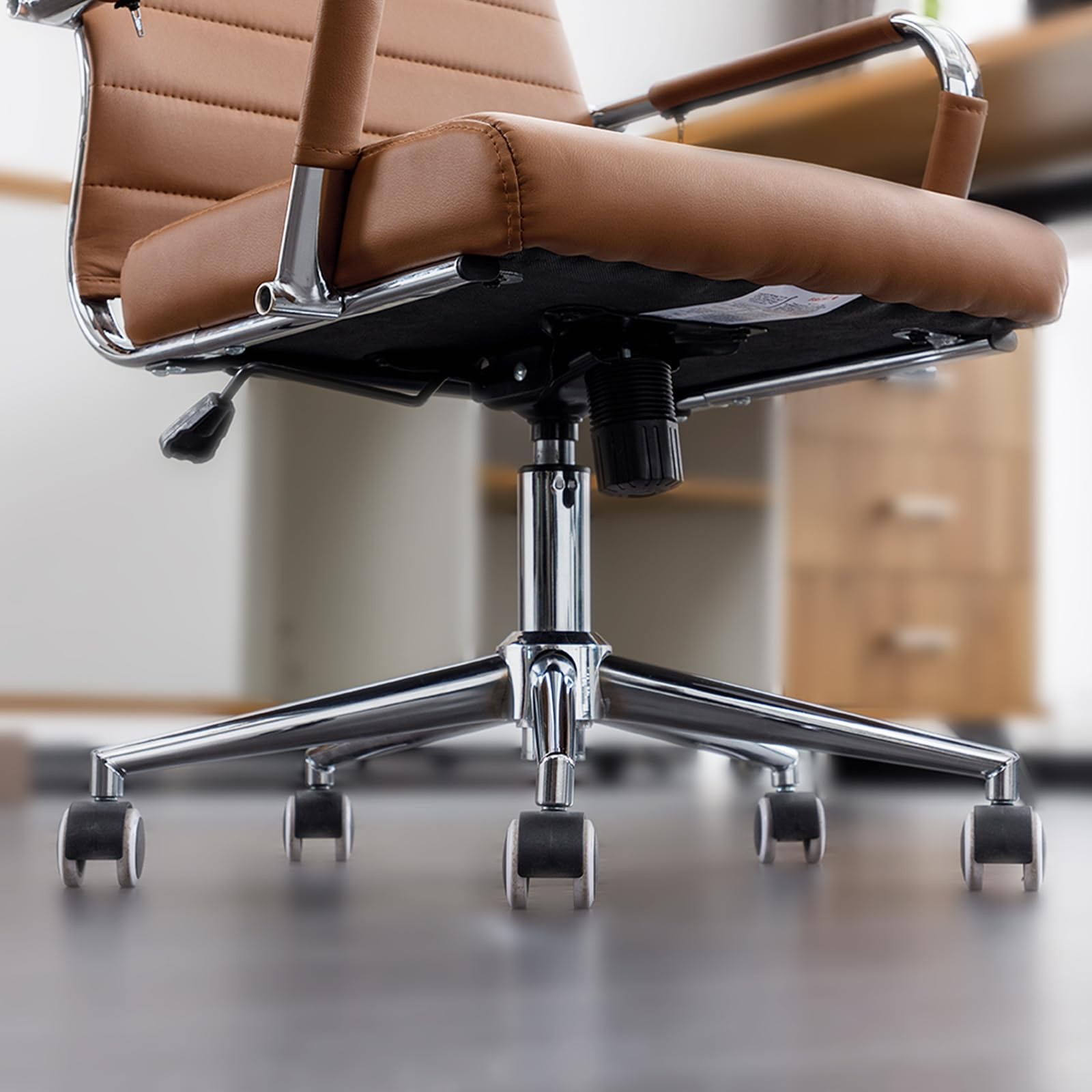 Office Chair Ergonomic High Back Adjustable Swivel Chair with Arms Brown Leather