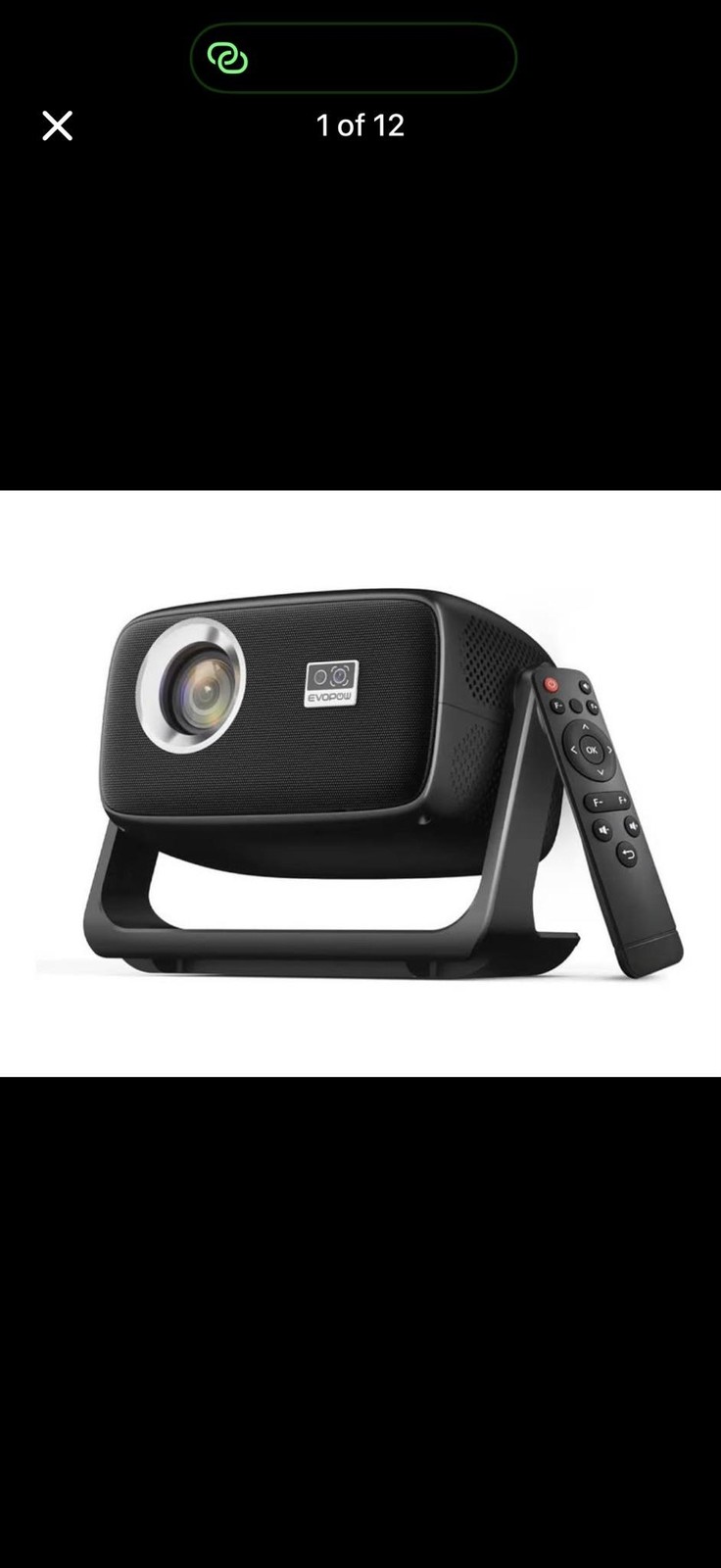 Evopow Brain Power Projector 1080P 560 ANSI Bluetooth WiFi HDMI Black 4K Support