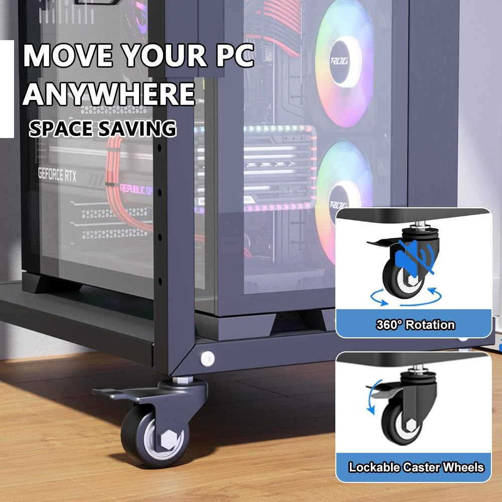 Computer Tower Stand with Power Outlet, 6 Level Height Ajustable PC Tower Sta...