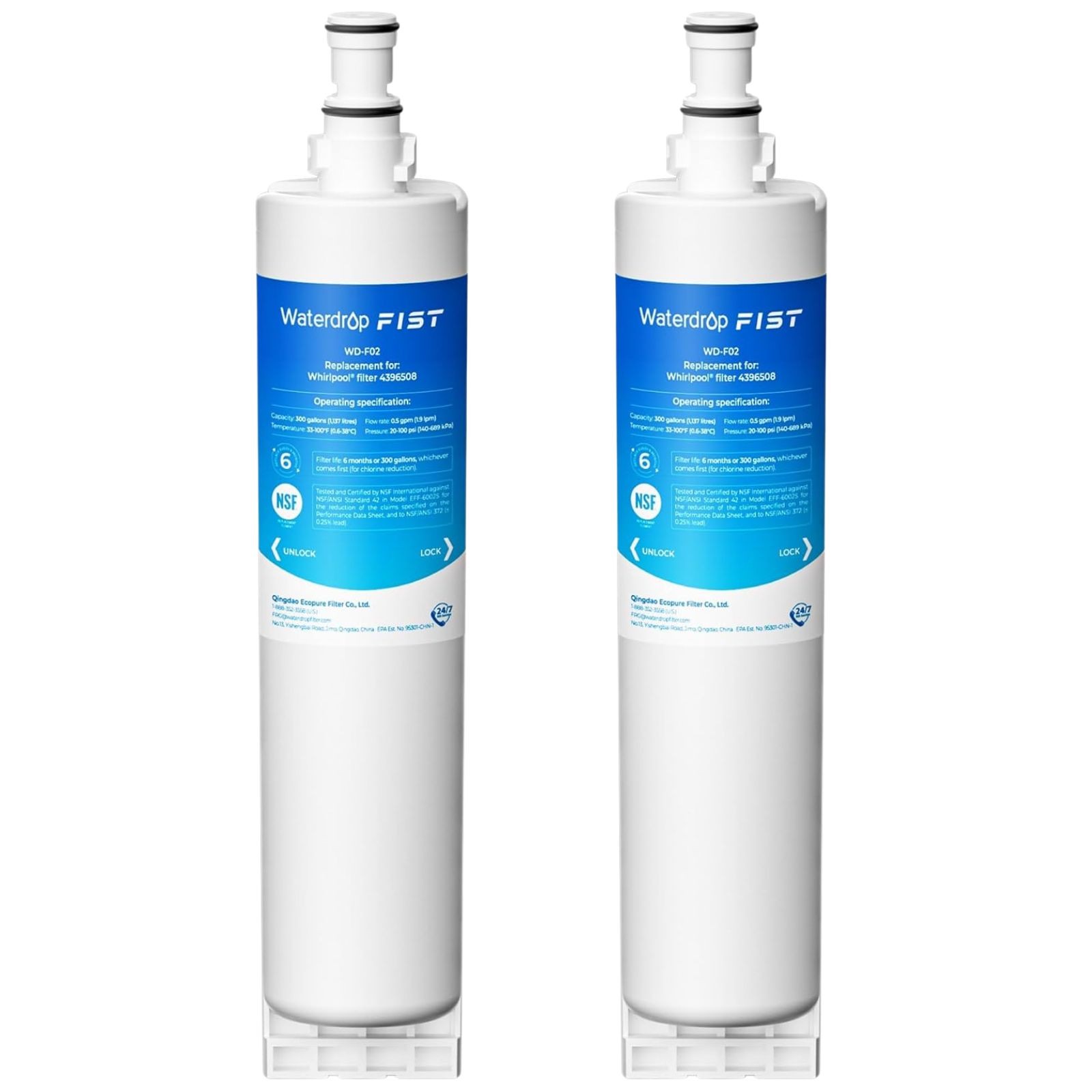 Waterdrop 4396508 Refrigerator Water Filter, Replacement for 4396508, 4396510(2)