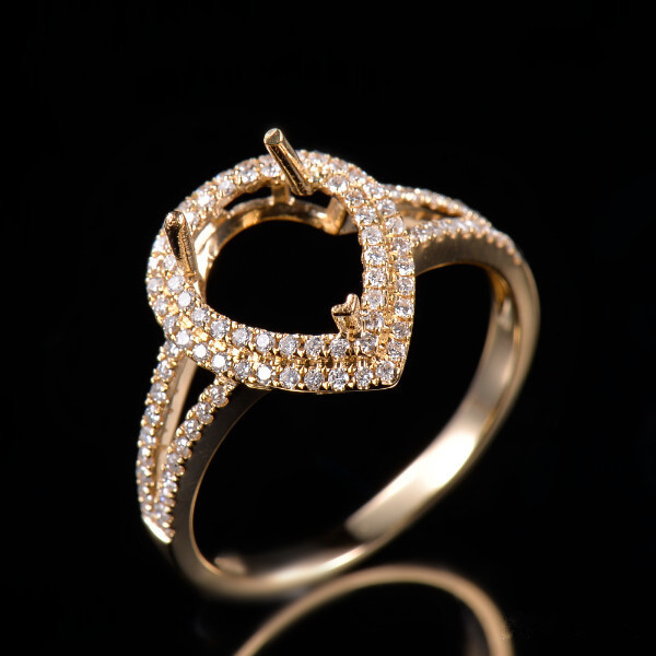 Soild 14K Yellow Gold Pear 8x10mm Natural Diamond Semi Mount Ring Setting