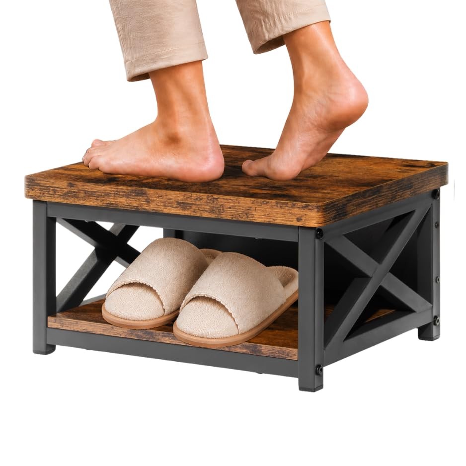 Wooden Step Stool 8" Height 500 Lb Capacity with Storage Shelf - Anti-Slip Feet