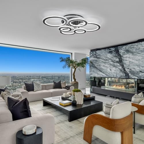 Modern LED Ceiling Light 6 Rings Flush Mount Ceiling Light with Round Black