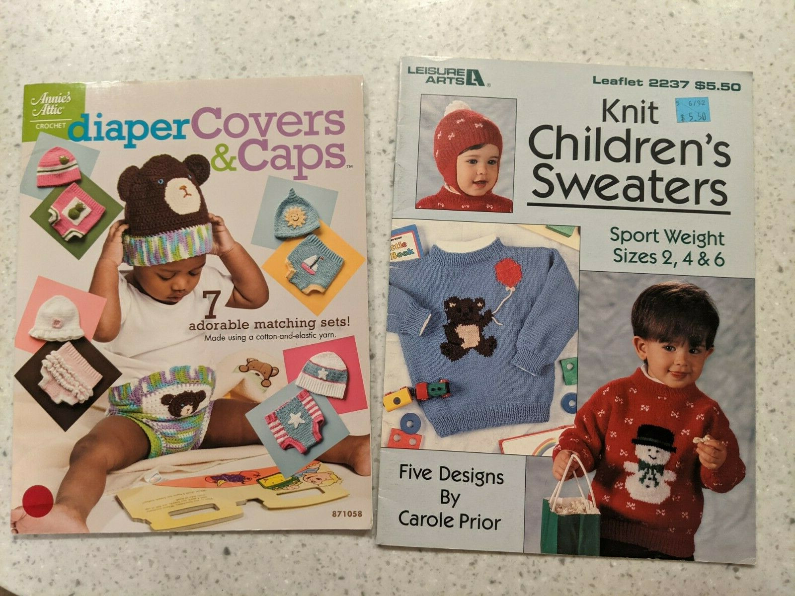 Two Needlework Publications Crochet Diaper Covers & Caps Knit Kids Sweaters