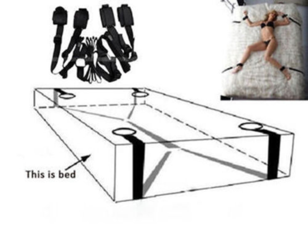 Bed Restraint Harness Set Handcuffs Ankle Cuffs Strap Kit 7-ring Adjustable BDSM