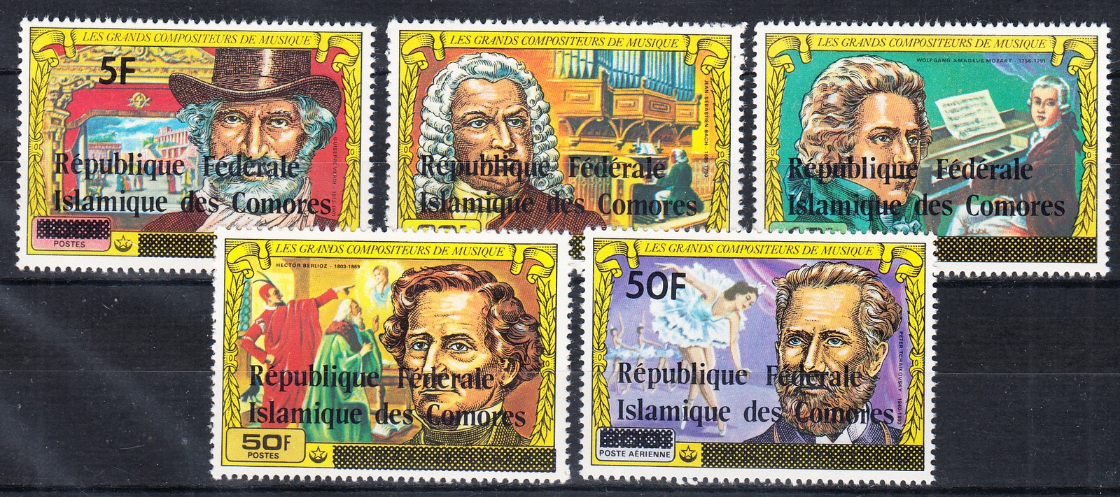 W COMORO 0454-458 REPUBLIQUE ON GREAT MUSIC COMPOSERS