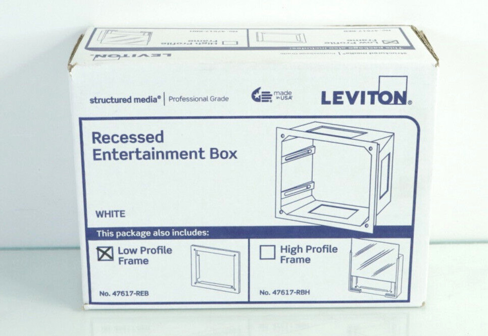 Leviton 47617-REB Recessed Entertainment Box Includes Low Profile Frame White