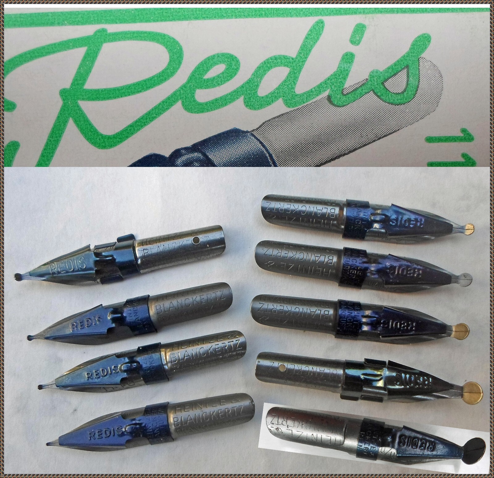 A mixed collection of 9 Heintze & Blanckertz REDIS nibs