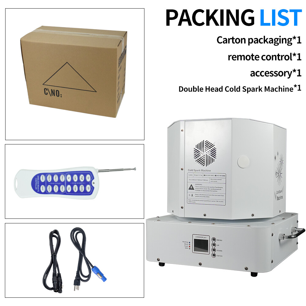 1300W Spin Cold Spark Machine Double Head Firework Fountain DMX Sparkler Machine
