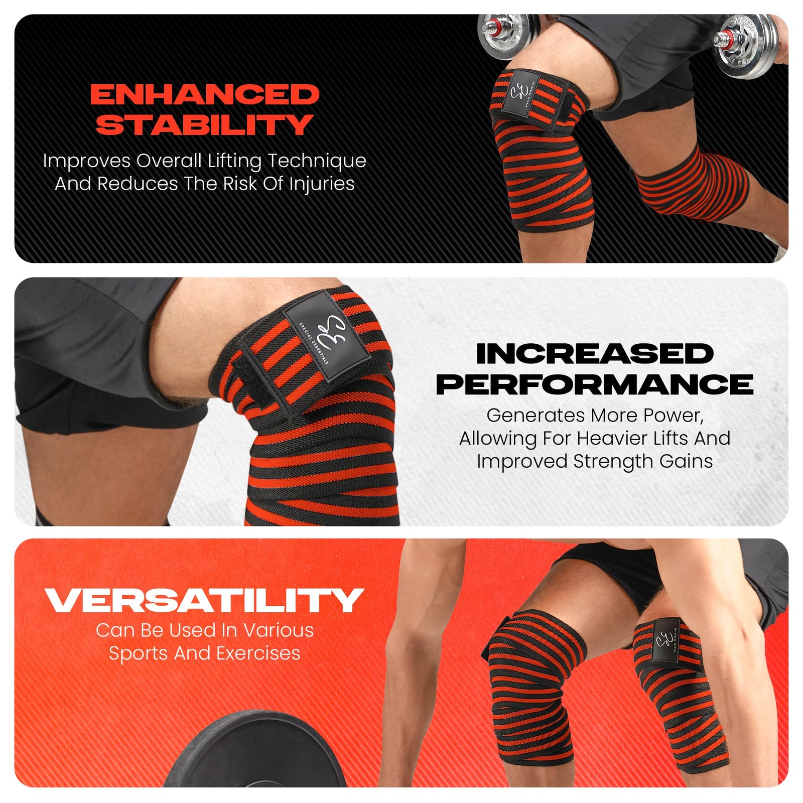 Knee Wraps for Weightlifting 2 Pack 72" Flexible Support for Powerlifting